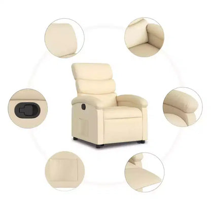 Poltrona Reclinabile Cream Power Lift – Aiuto Elettrico per Alzarsi, Reclinazione Manuale, Tessuto Imbottito, Telaio Robusto