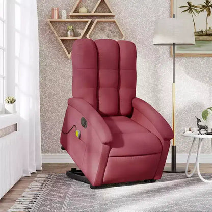 Poltrona reclinabile massaggiante con alzata elettrica – Tessuto rosso vino, alzata assistita motorizzata, vibrazione, Home Theater