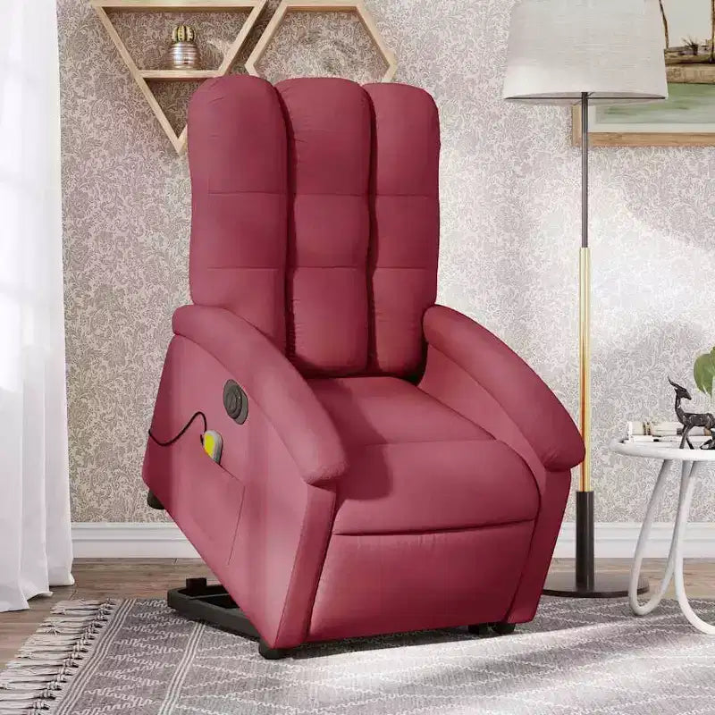 Poltrona reclinabile massaggiante con alzata elettrica – Tessuto rosso vino, alzata assistita motorizzata, vibrazione, Home Theater