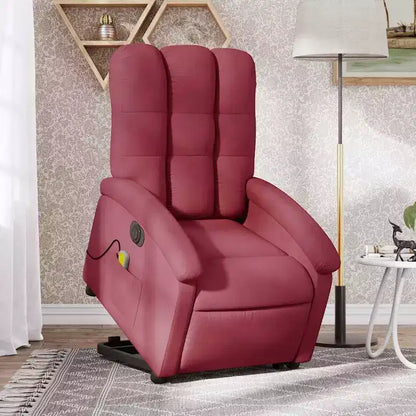 Poltrona reclinabile massaggiante con alzata elettrica – Tessuto rosso vino, alzata assistita motorizzata, vibrazione, Home Theater