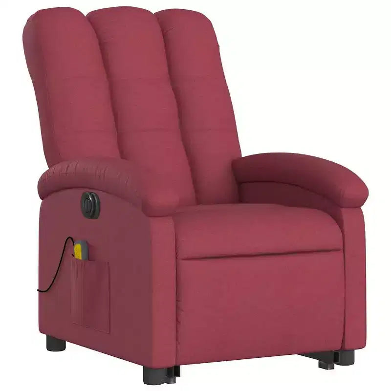 Poltrona reclinabile massaggiante con alzata elettrica – Tessuto rosso vino, alzata assistita motorizzata, vibrazione, Home Theater