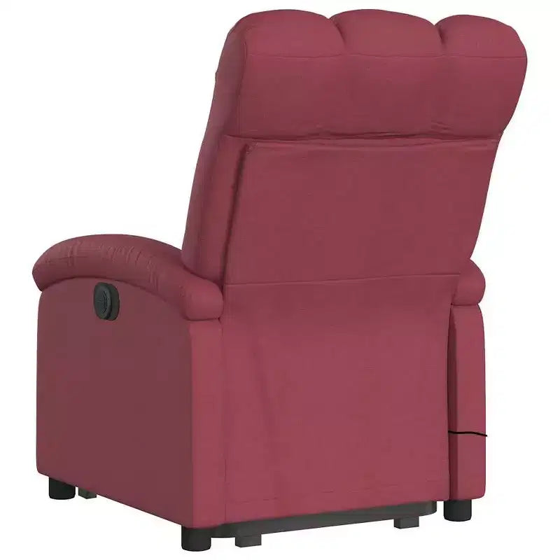 Poltrona reclinabile massaggiante con alzata elettrica – Tessuto rosso vino, alzata assistita motorizzata, vibrazione, Home Theater