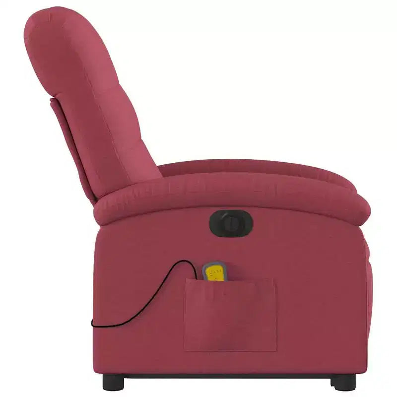 Poltrona reclinabile massaggiante con alzata elettrica – Tessuto rosso vino, alzata assistita motorizzata, vibrazione, Home Theater