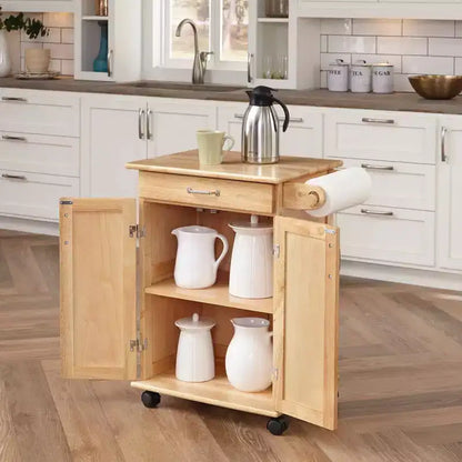 Carrello da cucina piccolo con piano in legno naturale – Marrone