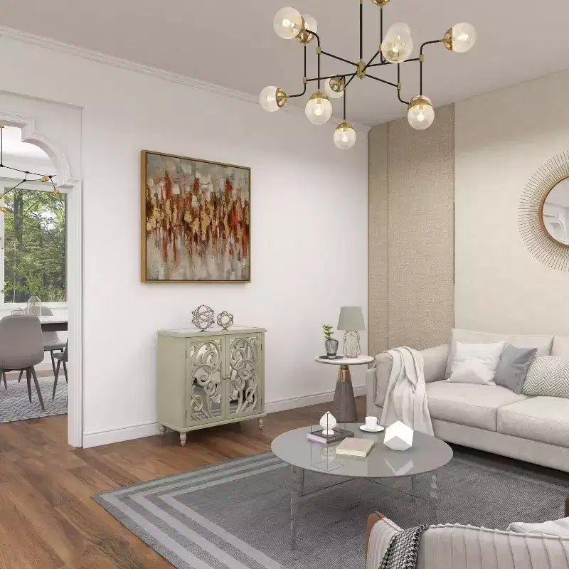 Mobiletto in legno a specchio e a fantasia Glam – Beige con dettagli dorati