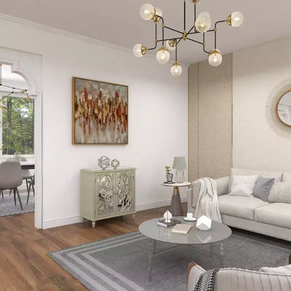 Mobiletto in legno a specchio e a fantasia Glam – Beige con dettagli dorati