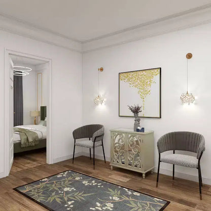 Mobiletto in legno a specchio e a fantasia Glam – Beige con dettagli dorati