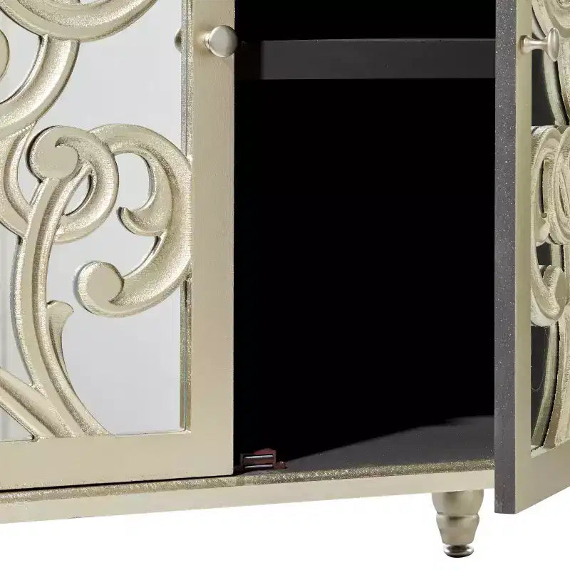 Mobiletto in legno a specchio e a fantasia Glam – Beige con dettagli dorati