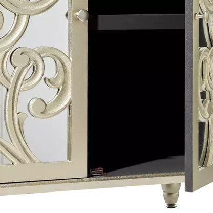 Mobiletto in legno a specchio e a fantasia Glam – Beige con dettagli dorati