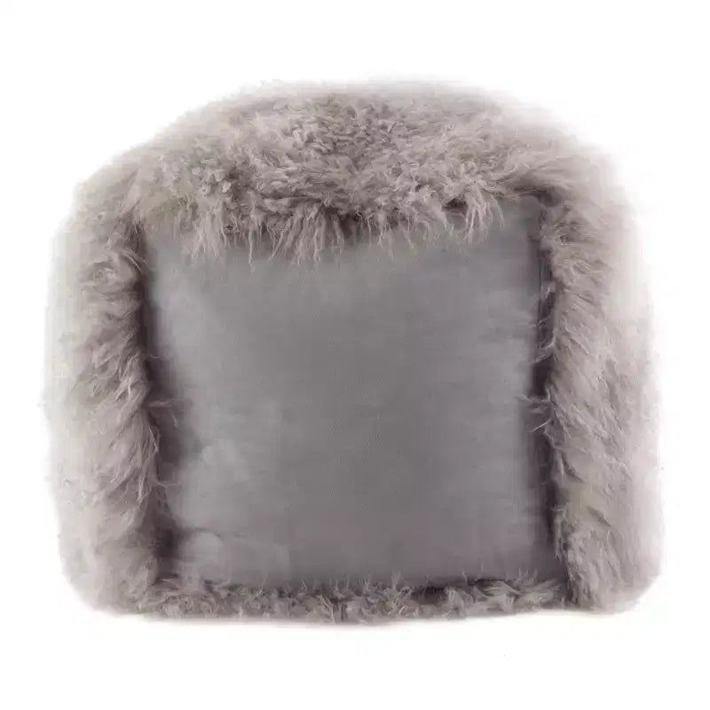 Pouf/ottoman quadrato in vera pelliccia d'agnello 100% lana mongola