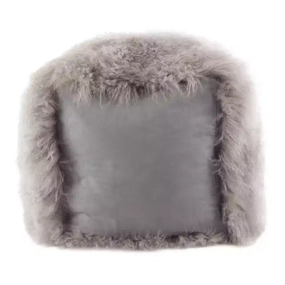 Pouf/ottoman quadrato in vera pelliccia d'agnello 100% lana mongola