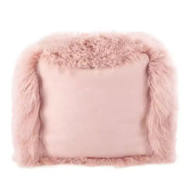 Pouf/ottoman quadrato in vera pelliccia d'agnello 100% lana mongola