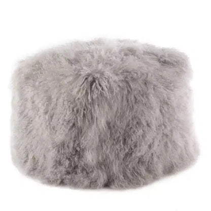 Pouf/ottoman quadrato in vera pelliccia d'agnello 100% lana mongola