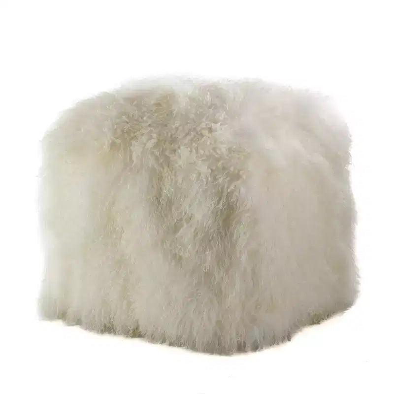 Pouf/ottoman quadrato in vera pelliccia d'agnello 100% lana mongola
