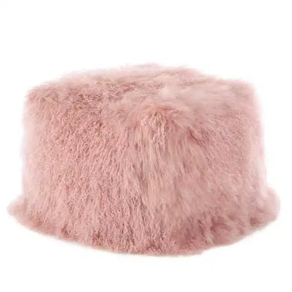 Pouf/ottoman quadrato in vera pelliccia d'agnello 100% lana mongola