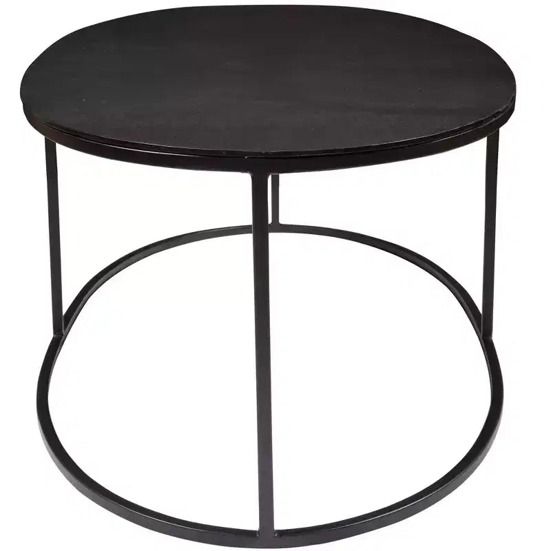 Tavolino ovale industriale moderno in ferro e alluminio invecchiato nero 48x24 – Piano con placcatura anticata