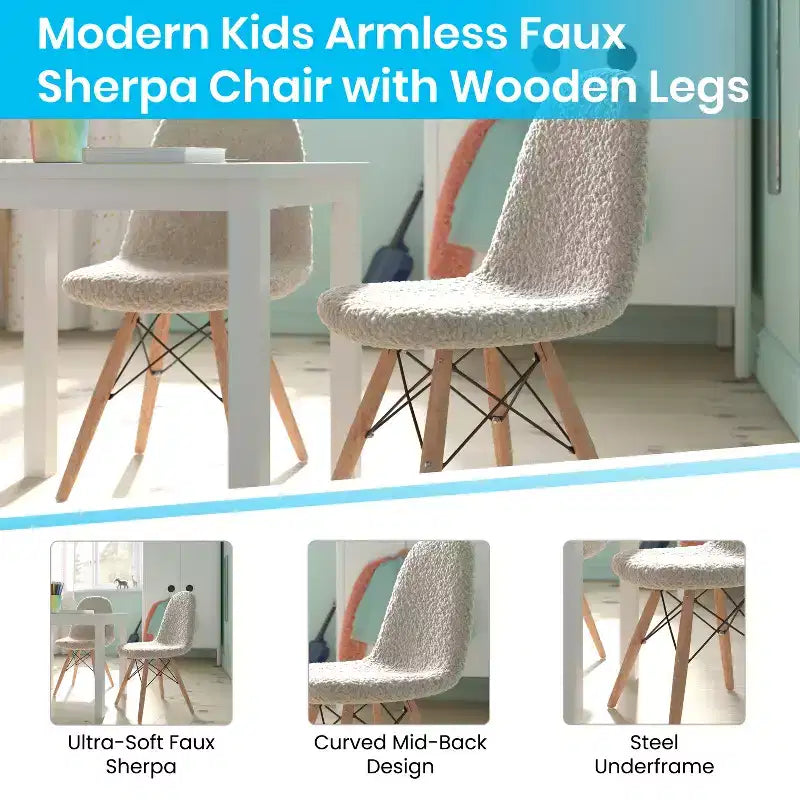 Poltroncina per bambini con inserti in pelliccia sintetica per camera da letto, ingresso e soggiorno