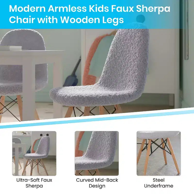 Poltroncina per bambini con inserti in pelliccia sintetica per camera da letto, ingresso e soggiorno