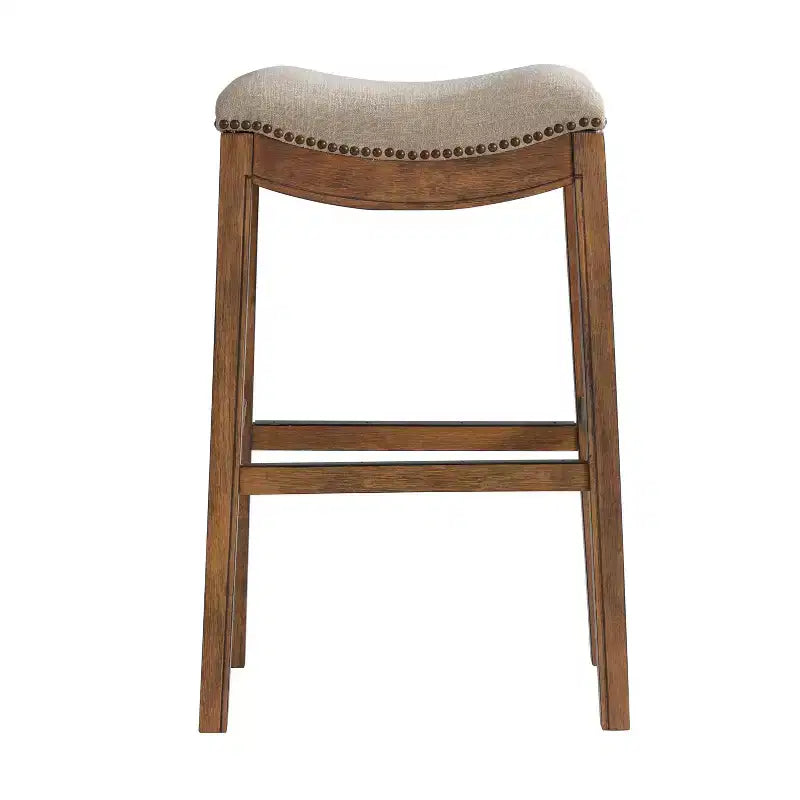 Sgabello alto da bar Williston imbottito – Struttura in legno di gomma, rifiniture con borchie, 136 kg