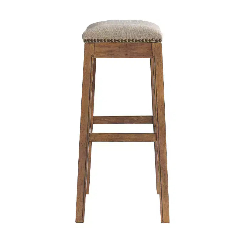 Sgabello alto da bar Williston imbottito – Struttura in legno di gomma, rifiniture con borchie, 136 kg