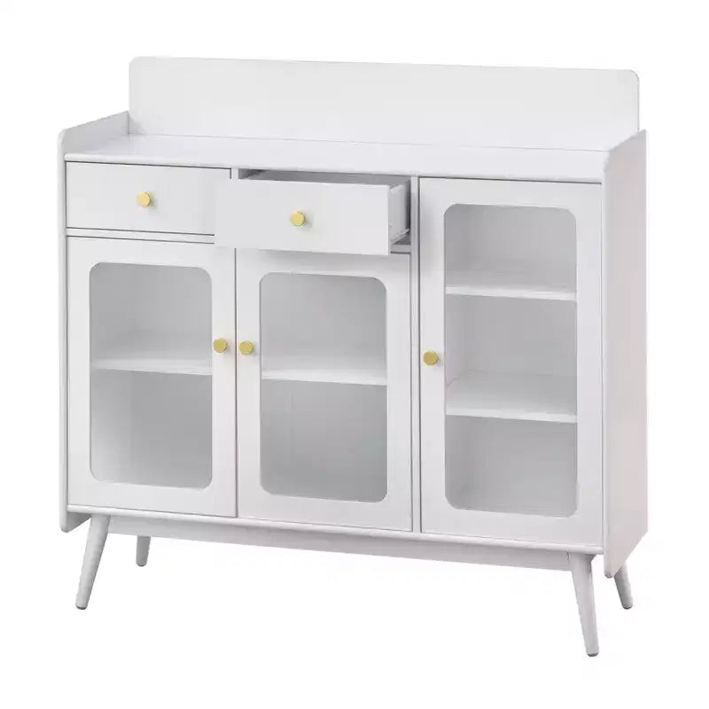 Credenza Mid-Century Hudson con ante in vetro e cassetti contenitore