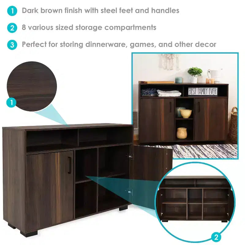 Mobile Buffet per Interni con Ripiani Aperti e Ante Chiuse – 123 cm