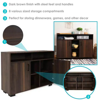 Mobile Buffet per Interni con Ripiani Aperti e Ante Chiuse – 123 cm