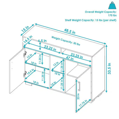 Mobile Buffet per Interni con Ripiani Aperti e Ante Chiuse – 123 cm