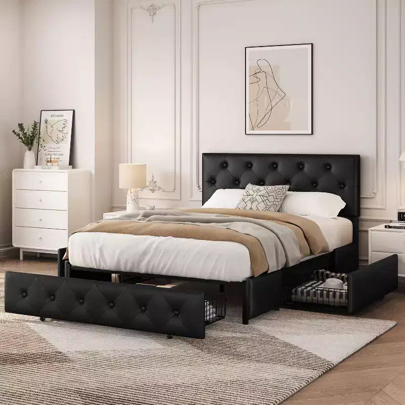 Struttura letto imbottita in ecopelle con testiera regolabile